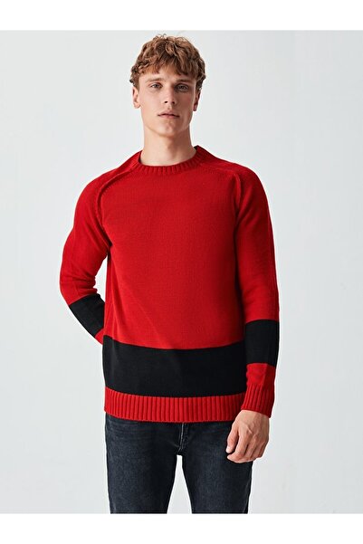 Ltb Pulover roșu cu mâneci lungi cu dungi