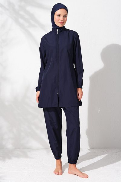 Pierre Cardin Women's Long Sleeve Zippered Parachute Navy Blue Hijab Swimsuit 2c3t1n9o15