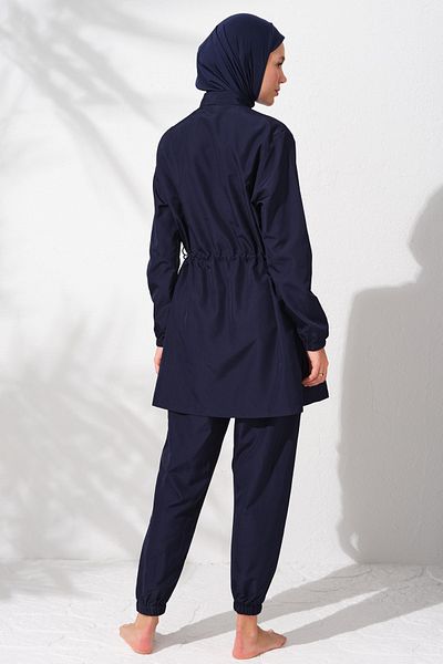 Pierre Cardin Women's Long Sleeve Zippered Parachute Navy Blue Hijab Swimsuit 2c3t1n9o15