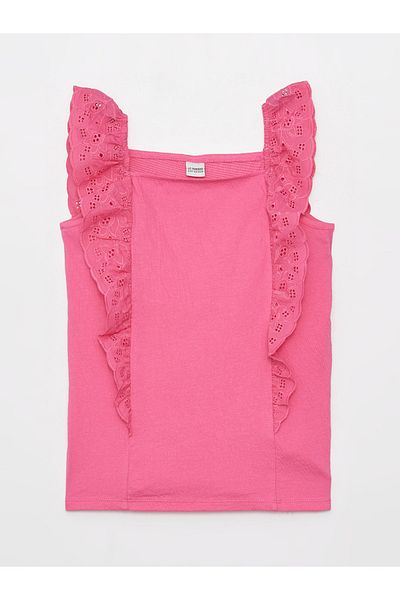 LC Waikiki Mädchenbluse mit quadratischem Ausschnitt und Muscheldetails