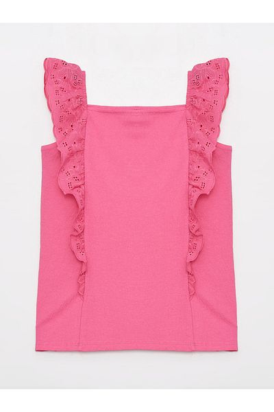 LC Waikiki Mädchenbluse mit quadratischem Ausschnitt und Muscheldetails