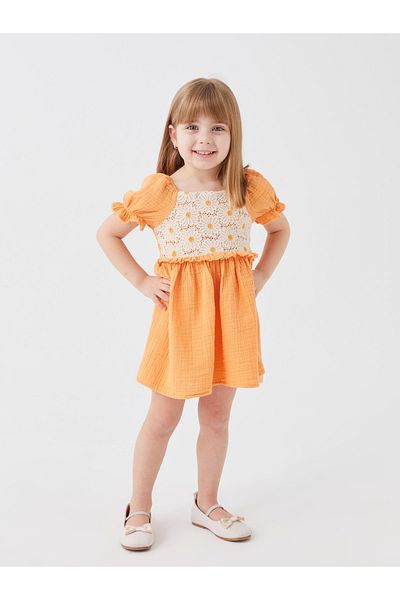 LC Waikiki Square Collar Lace Detailed Baby Girl Dress