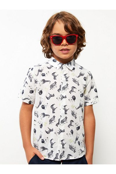 LC Waikiki Patterned Short Sleeve Poplin Boy's Shirt