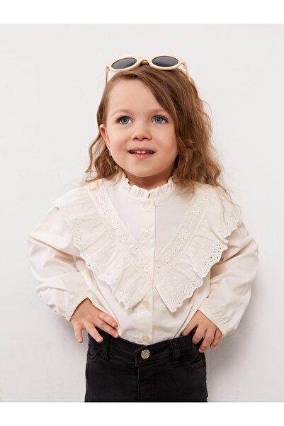 LC Waikiki Dik Yaka Uzun Kollu Nakış Detaylı Kız Bebek Gömlek