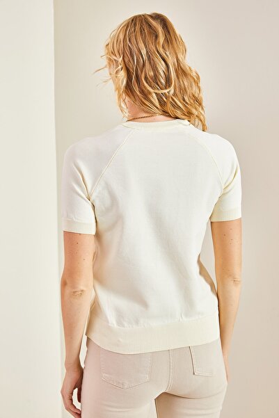 Bianco Lucci Γυναικεία κουμπιά μανίκια και ελαστική φούστα Πλεκτή μπλούζα