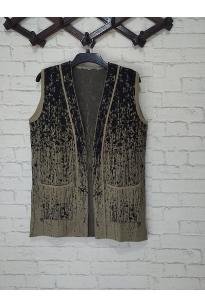 anne moda ankara Vestă elegantă cu 2 buzunare tricotată din oțel de iarnă cu model digital