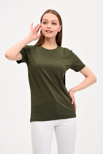 GENIUS STORE Khakifarbenes Rundhals-T-Shirt für Damen - Basismodell