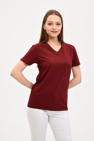 GENIUS STORE Dámské základní klaretové červené tričko s výstřihem do V