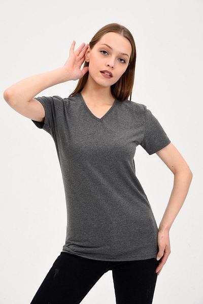 GENIUS STORE Women's V-Neck Basic Gray T-Shirt