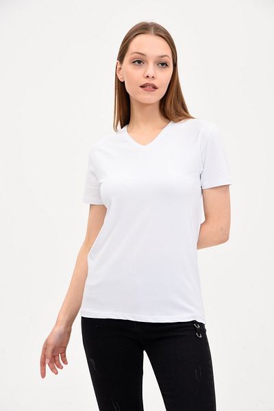 GENIUS STORE Tricou alb de bază cu decolteu în V de damă