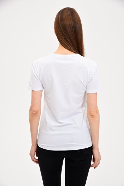 GENIUS STORE Γυναικείο λευκό μπλουζάκι με λαιμόκοψη V Basic