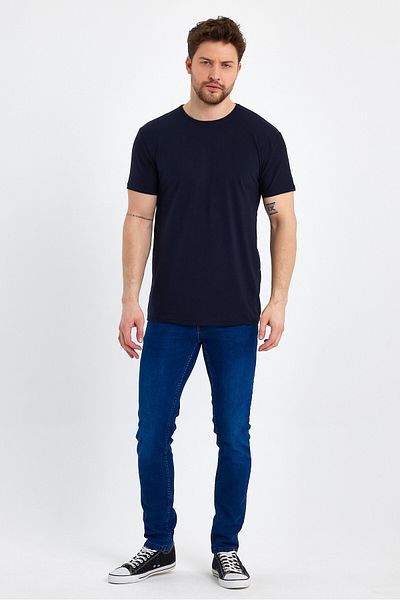 GENIUS STORE Ανδρικό T-shirt με λαιμόκοψη Basic σκούρο μπλε ναυτικό