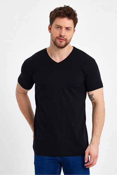GENIUS STORE Schwarzes Basic-T-Shirt für Herren mit V-Ausschnitt