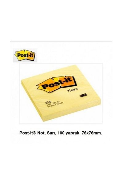 Post-it ورق ملاحظات لاصق 100 Yp 76x76 أصفر 654
