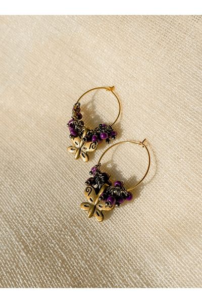 dela otantik Purple Beaded Butterfly Hoop Earrings - Ethnic Bohemian Bijouterie Jewelry Women Earrings