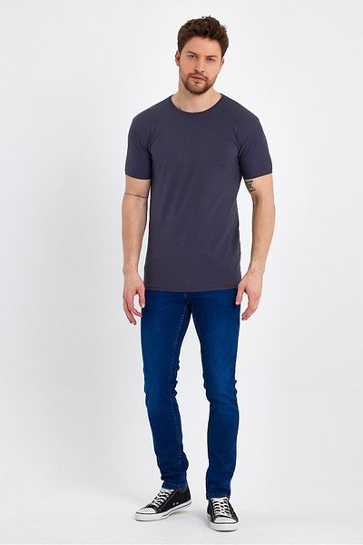 GENIUS STORE Men's Crew Neck Basic Smoked T-Shirt