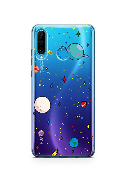 Molly Technology Huawei P30 Lite Için Şeffaf Gezegen Desenli Silikon Kılıf