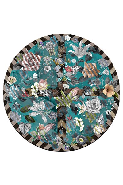 Rugs Modern Halı سجادة مستديرة منسوجة بقاعدة منسوجة بتصميم وردة زرقاء من ميرا...