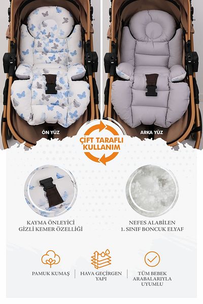 Umaybebek Orthopedic Baby Stroller Cushion with Waist Support, Cotton Fabric - Original Product