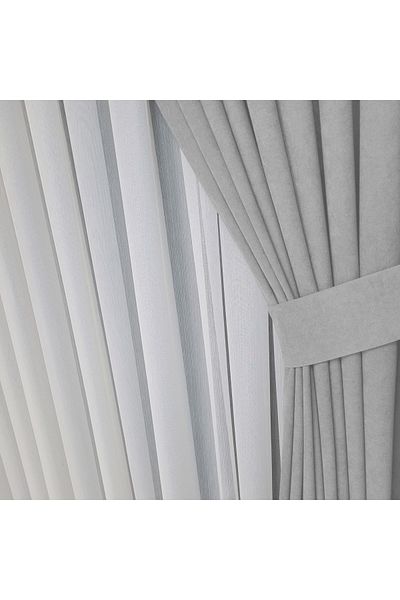 Yuka Diamond Double Wing Light Gray Velvet Textured Medium Pleated Plain Island Background Curtain Plain 90 X 260