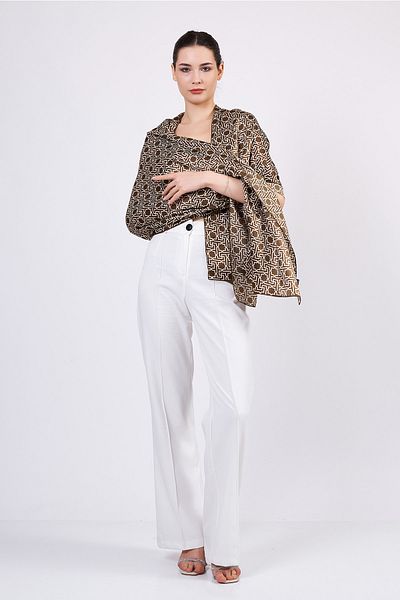 Nomads Felt Pure Silk Scarf| Bronze Brown| Unisex| Selçuklu Vectorel Star Pattern