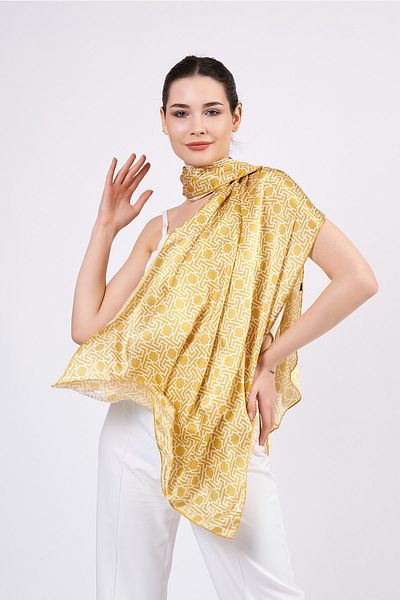 Nomads Felt Pure Silk Scarf| Light Yellow| Selçuklu Vectorel Star Pattern
