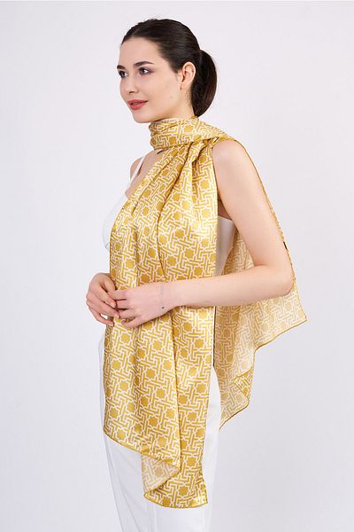 Nomads Felt Pure Silk Scarf| Light Yellow| Selçuklu Vectorel Star Pattern