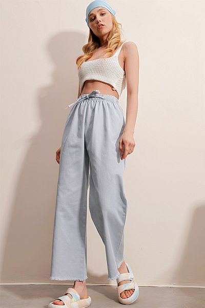 Trend Alaçatı Stili Dámské ledově modré kalhoty Palazzo Jean s vysokým pasem ALC-X8930