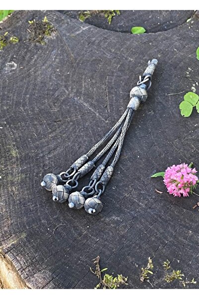 KAZZAZE Coroana clasică Kazaziye cu mărgele din argint oxidat cu franjuri patru