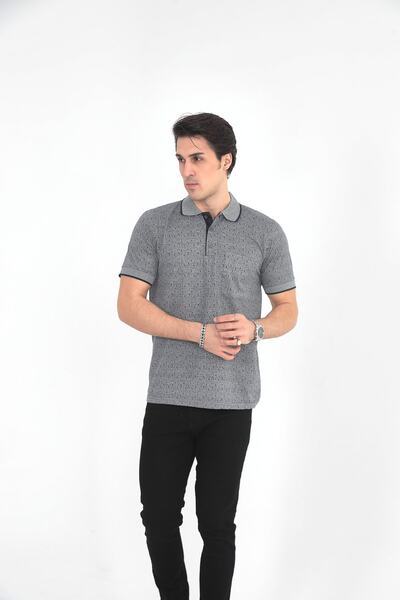 KMKkombin Μπλουζάκι Dad Polo με ριγέ γιακά με 3 κουμπιά