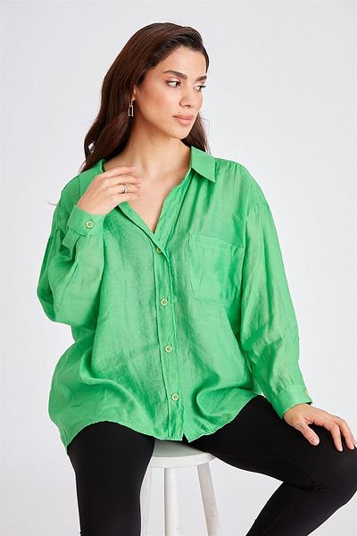 Suzi butik Cămașă verde oversize, cu umăr degajat, pentru femei