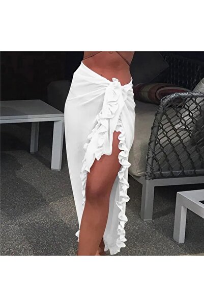 angel stayl Angel Fırfırlı Beyaz Plaj Elbisesi