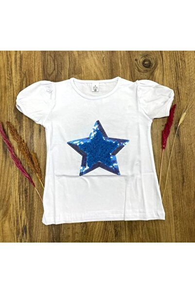 YCN TEKSTİL تي شيرت بناتي مزين بالترتر على شكل نجمة 23 أبريل