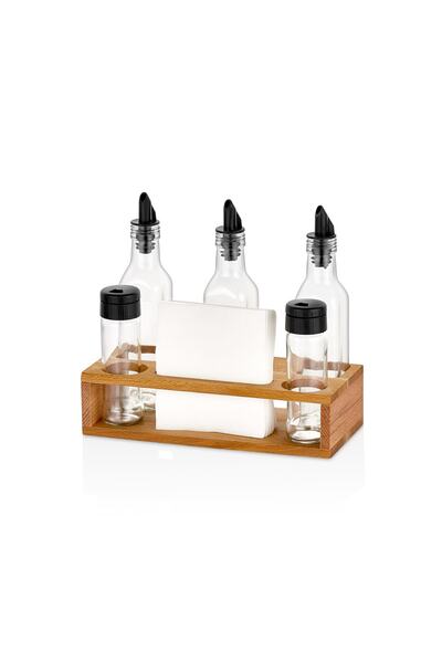 woodsy 2-Piece Spice Holder 3-Piece Oil Holder, Napkin Holder Set, Kitchen Organizer