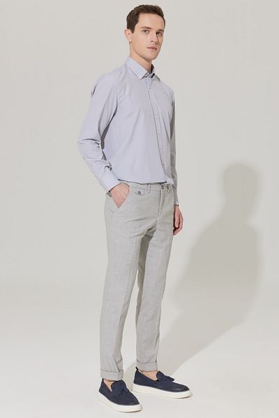 ALTINYILDIZ CLASSICS Men's Gray Slim Fit Slim Fit Side Pocket Plaid Patterned Elastic Waist Flexible Trousers