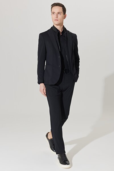 ALTINYILDIZ CLASSICS بدلة رجالية سوداء بقصة ضيقة وقصة ضيقة من القماش الإيطالي...