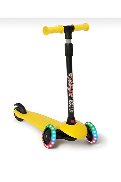 Furkan Toys Kaliteli Sarı Çocuk Scooter Star Led Işıklı 3 Tekerlekli Yükseklik Ayarlı Dragon Scooter