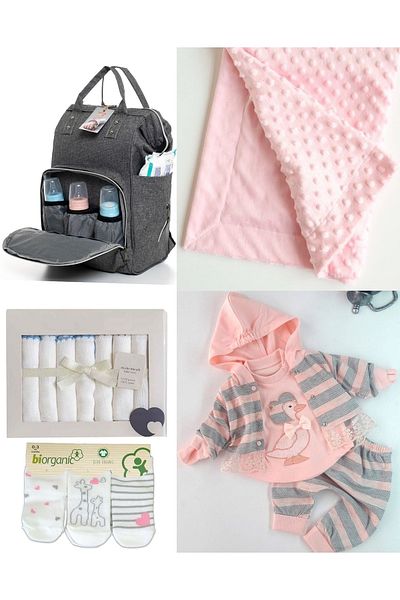 Sahra 5 Pieces Cute Animals Baby Bag and Birth Set (bag, hospital Exit, blanket, handkerchief, socks)