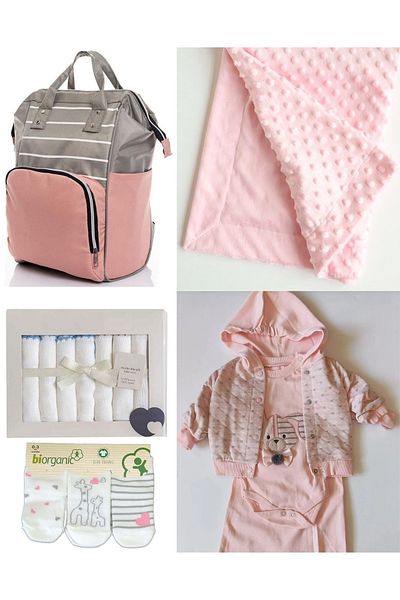 Sahra 5 Pieces Cute Animals Baby Bag and Birth Set (bag, hospital Exit, blanket, handkerchief, socks)