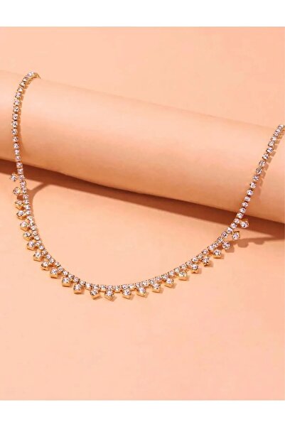Everglow Jewelry Premium Dekor Detaylı Kristal Taşlı Rhinestone Gold Kolye