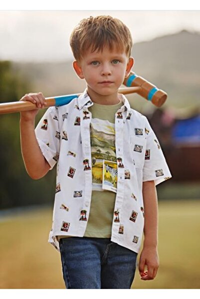 MAYORAL قميص أبيض للأولاد بأكمام قصيرة