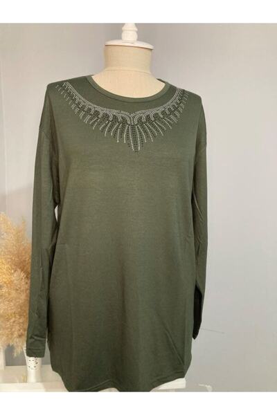 NAZ GİYİM Kadın Yakası Taş Işlemeli Kristal Likralı Anne Penye