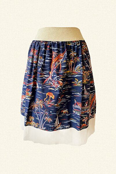 GZ Design Women's Navy Blue Patterned Cream Tulle Skirt LDUTE