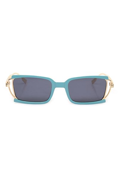 TomyHelf Turquoise Frame Black Glass Metal Gold Handle Rectangular Women's Sunglasses