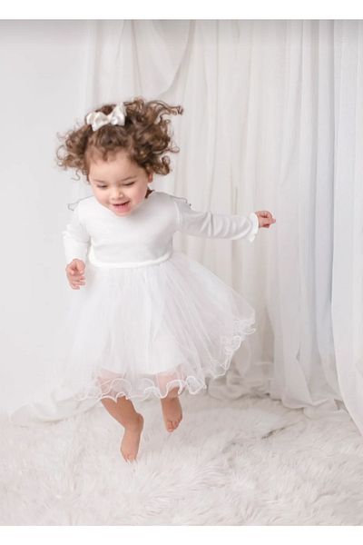 tiny kids Rochie de zi de naștere pentru ocazie specială Tiny Dreams cu eșarfă albă