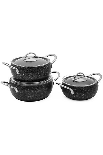 FİTHOME 3-Piece Granite Pot Set 16-18-20 Cm Hot Pot Can Enter The Oven Non-Stick Pot Set
