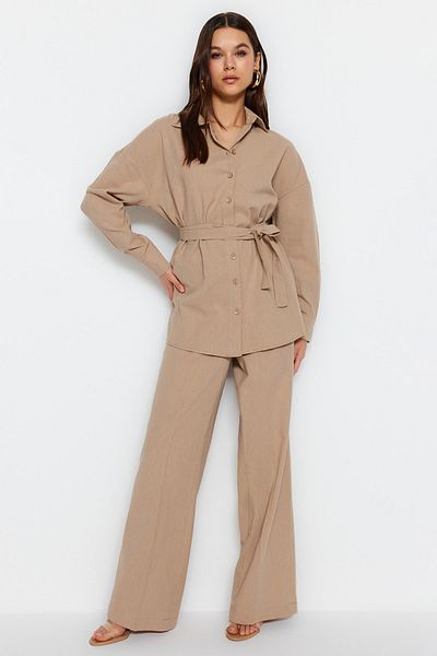 Trendyol Collection Mink Woven Belted Al-Top Set TWOSS23AU00072