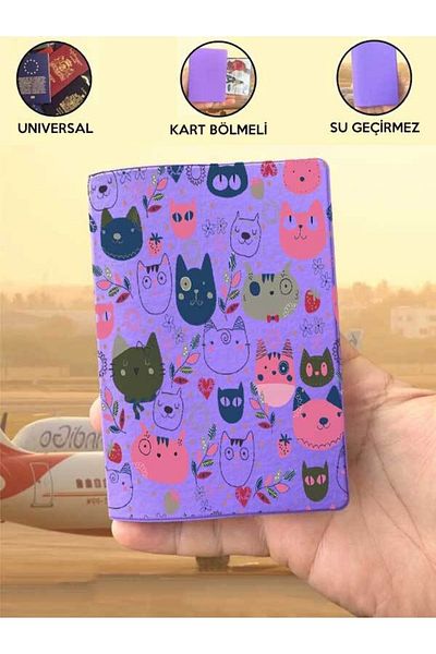 Cekuonline Cats Purple Vinlex Passport Cover Case Compatible with All Country Passports