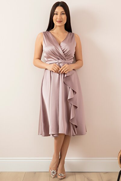 PULLIMM Rochie de seara din satin cu volane la doua piept 1150