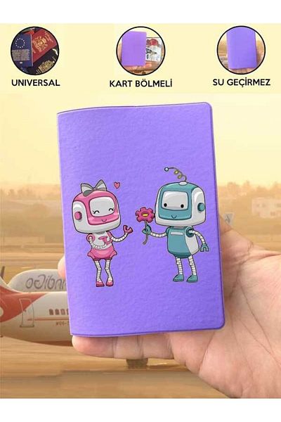 Cekuonline Robot Love Purple Vinlex Passport Cover Case Compatible with All Country Passports